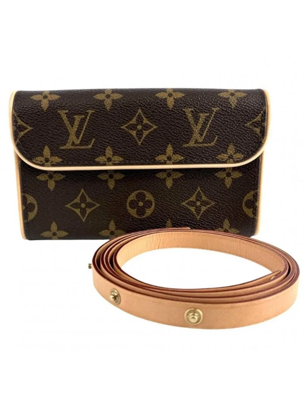 Louis Vuitton Waist Bag Monogram Pochette Florentine Pouch Brown Gold